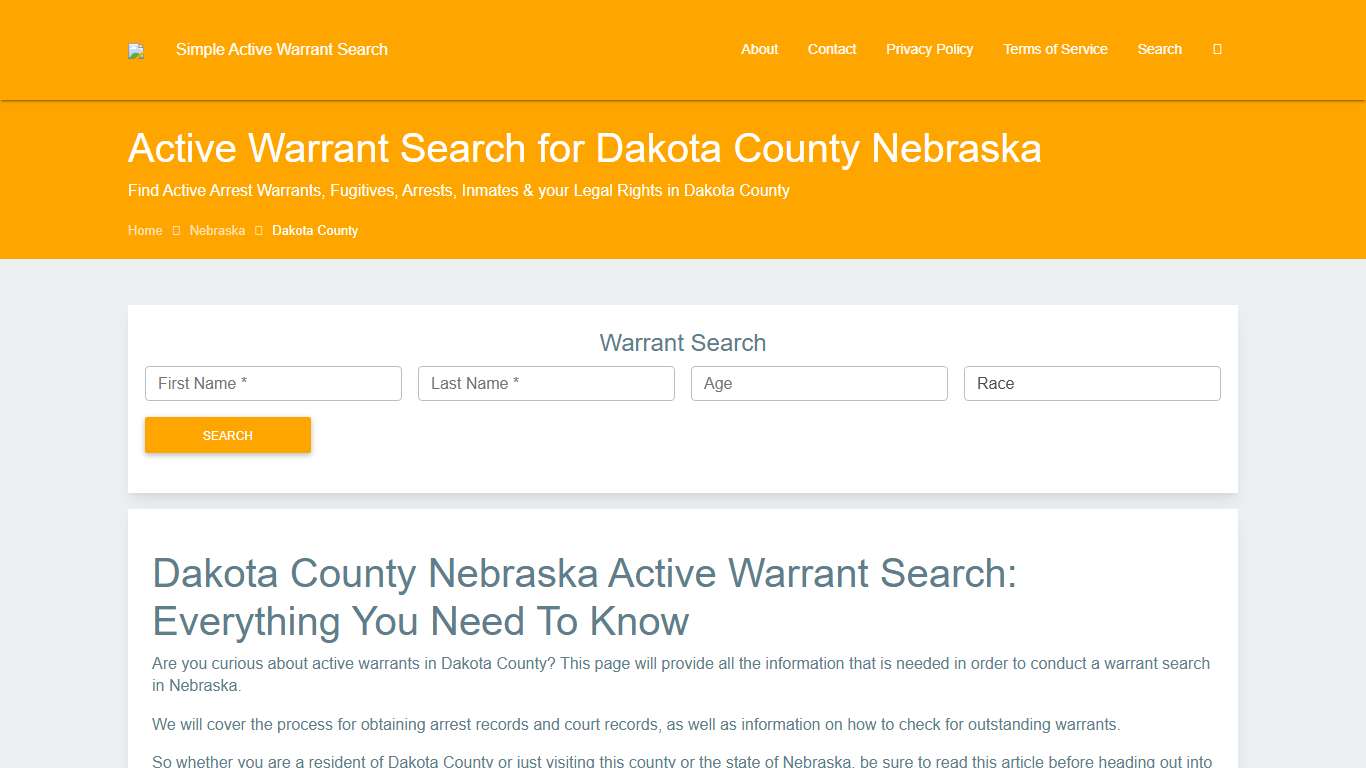 Active Warrant Search in Dakota County Nebraska - Outstanding Warrants
